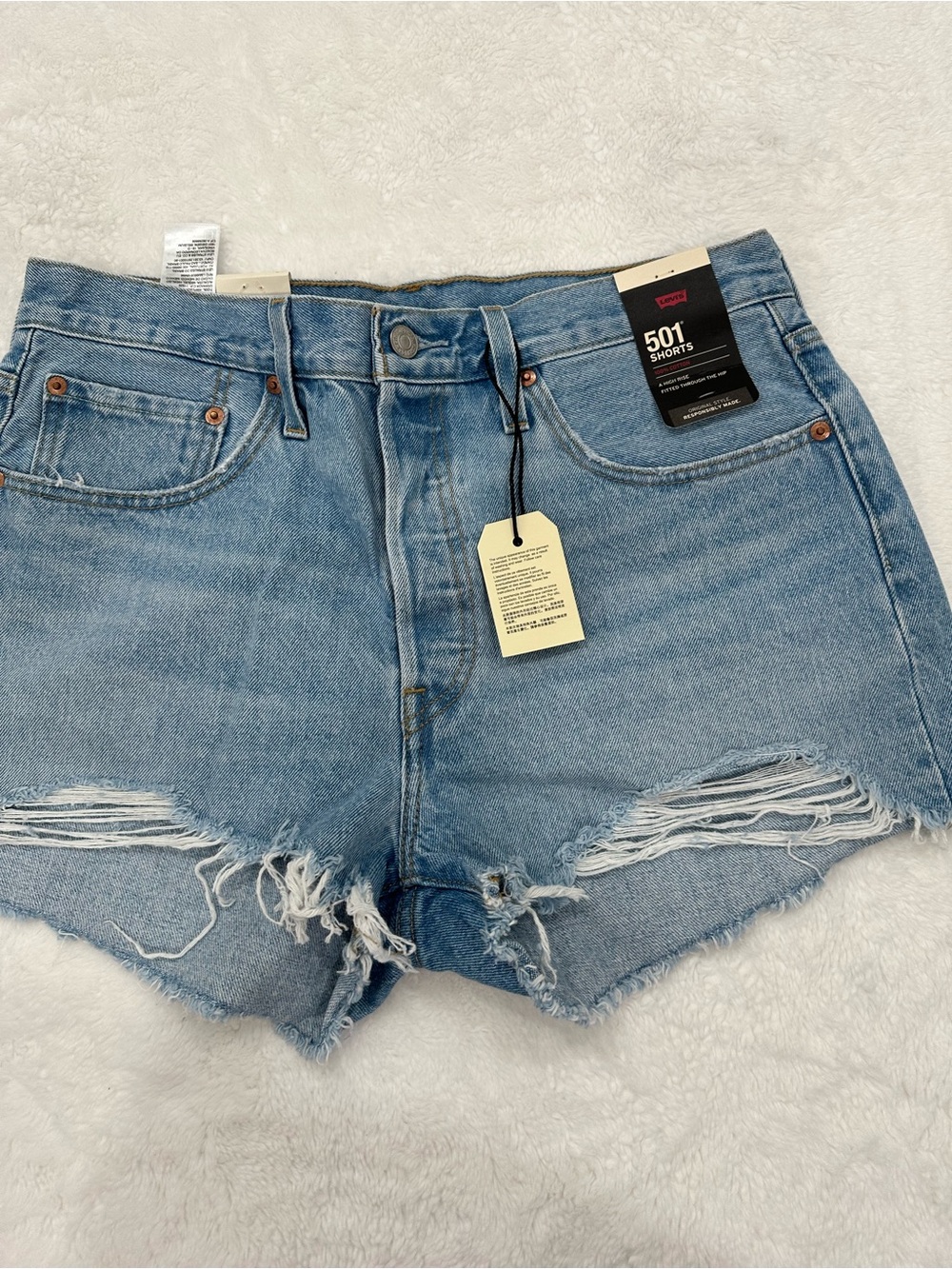 Levi's 501 Light Blue Ripped Women's Denim Shorts